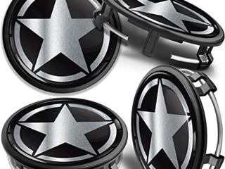 SkinoEu 4 x 75mm Tapas de Rueda de Centro Centrales Llantas Aluminio Compatibles con Tapacubos Mercedes Benz B66470207 / B66470200 US Army Star Estrella Plata CM 43