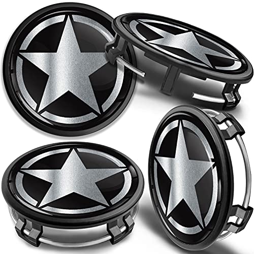 SkinoEu 4 x 75mm Tapas de Rueda de Centro Centrales Llantas Aluminio Compatibles con Tapacubos Mercedes Benz B66470207 / B66470200 US Army Star Estrella Plata CM 43