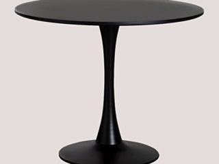 SKLUM Mesa de Comedor Redonda en MDF y Metal Ivet Style MDF - Acero Mate Negro Ø90 cm