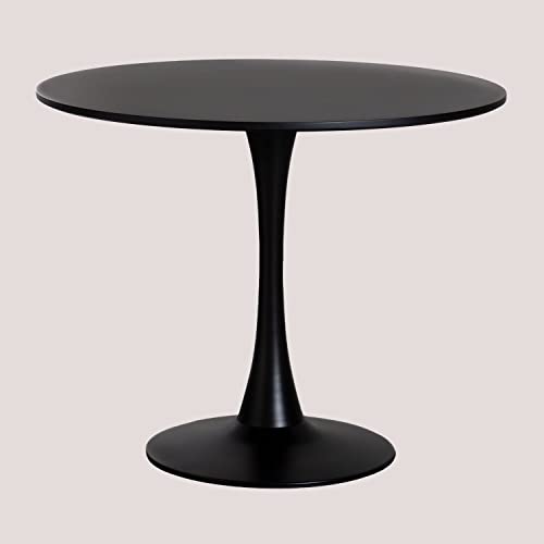 SKLUM Mesa de Comedor Redonda en MDF y Metal Ivet Style MDF - Acero Mate Negro Ø90 cm