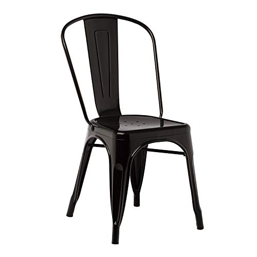 SKLUM Pack 4 Sillas Apilables LIX Negro Estilo Industrial Acabado Brillante
