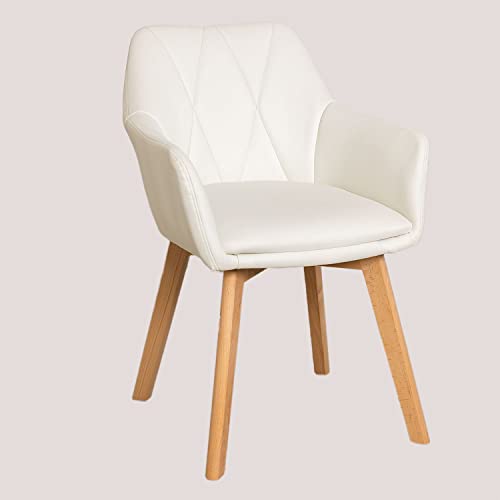 SKLUM Pack de 2 Sillas de Comedor Tapizada Marh Style Madera de Haya - Polipiel Blanco