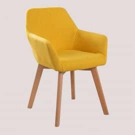 SKLUM Silla de Comedor con Reposabrazos Ervi Design Madera de Haya - Poliéster Amarillo Curri