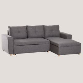SKLUM Sofá Cama Chaise Longue 3 Plazas en Tela Calvin Fibra Gris Oscuro