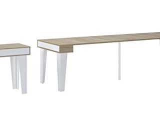 Skraut Home - Mesa Consola Extensible hasta 3 Metros - Dimensiones Cerrada: 79 x 90 x 52 cm - Modelo KL Nordic - Acabado en Roble Cepillado y Blanco Mate - Material Resistente