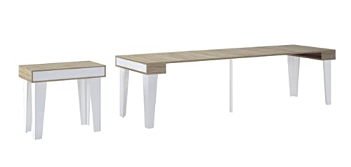 Skraut Home - Mesa Consola Extensible hasta 3 Metros - Dimensiones Cerrada: 79 x 90 x 52 cm - Modelo KL Nordic - Acabado en Roble Cepillado y Blanco Mate - Material Resistente