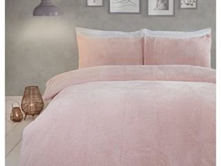 Sleepdown - Juego de Ropa de Cama con Funda nórdica y Funda de Almohada de Forro Polar, térmico, cálido y Supersuave, Efecto de gofre, Color Rosa, tamaño Individual (135 x 200 cm)