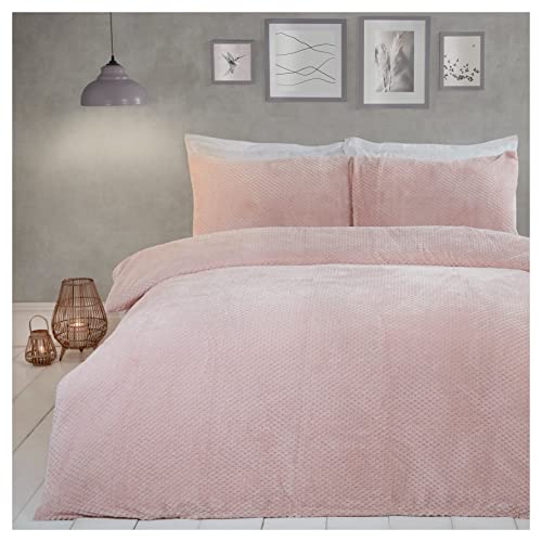 Sleepdown - Juego de Ropa de Cama con Funda nórdica y Funda de Almohada de Forro Polar, térmico, cálido y Supersuave, Efecto de gofre, Color Rosa, tamaño Individual (135 x 200 cm)