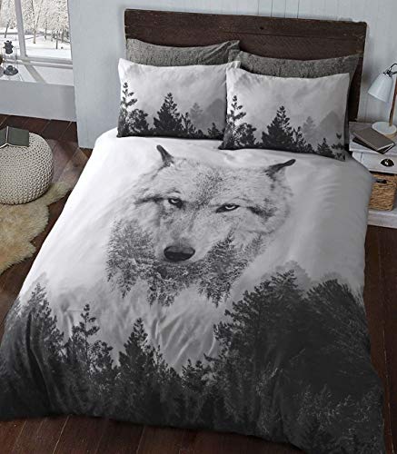 Sleepdown Wolf Panel - Juego de Funda de edredón Suave de Invierno con Fundas de Almohada, tamaño King (220 x 230 cm)