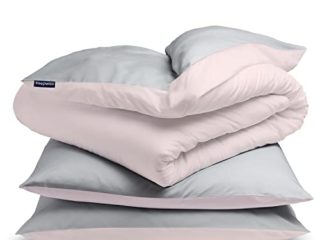 Sleepwise Juego de sábanas, 200x200cm, x2 Fundas de Almohada 80x80cm, ÖKO-Tex, Agradable, Transpirable, sin Arrugas, fácil de cuidar, hipoalergénico, para Todo el año, Gris Claro/Rosa