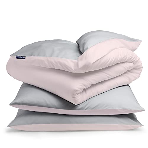 Sleepwise Juego de sábanas, 200x200cm, x2 Fundas de Almohada 80x80cm, ÖKO-Tex, Agradable, Transpirable, sin Arrugas, fácil de cuidar, hipoalergénico, para Todo el año, Gris Claro/Rosa