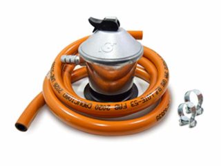 S&M 321771 Regulador de gas butano+ Tubo Goma 1,5 m + 2 abrazaderas, Gris/Naranja