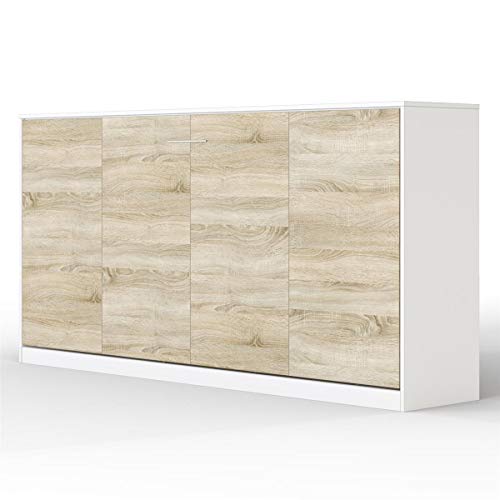 SMARTBett Basic Cama abatible Cama Plegable Cama de Pared (Blanco/Roble Sonoma, 90 x 200 cm Horizontal)