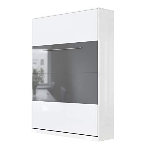 SMARTBett Standard 140x200cm Vertical Blanco Alto Brillo/Blanco Alto Brillo & Antracita Alto Brillo Cómodo | Cama Abatible, Cama De Pared, Cama Plegable, Cama Oculta