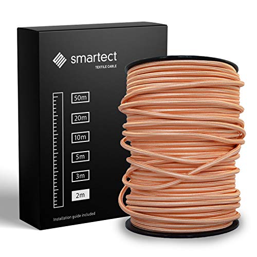 smartect Cable Textil Trenzado en Color Cobre - Cable Electrico 3 hilos de 2 Metros (3 x 0,75 mm²) - Cuerda para Lampara con revestimiento textil para su Proyecto DIY