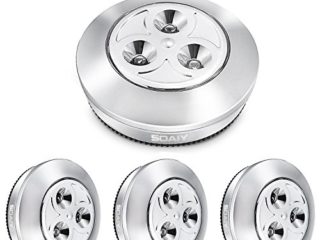 SOAIY [Versión mejorada] 4PCS Luces led adhesiva para interior con pulsador, Lámpara nocturna sin cable en el interior del armario, cocina, vitrinas de cristal, habitaciones, garajes, etc. Plateado
