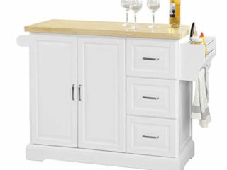 SoBuy Carrito de Cocina, Estantería de Cocina, Aparador con Ruedas, H91cm x L106cm x P46,Blanco,FKW41-WN,ES(Madera de Caucho)