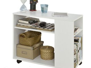 SoBuy FBT34-W,ES Mesa Auxiliar con 2 Estantes, Consola,Mesita de Noche con Ruedas
