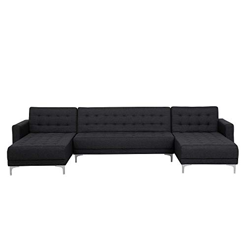 Sofá cama esquinero 5 plazas de poliéster gris grafito forma de U con chaise longue moderno