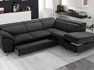 Sofá cama esquinero tejido romeo negro chaise longue a la derecha