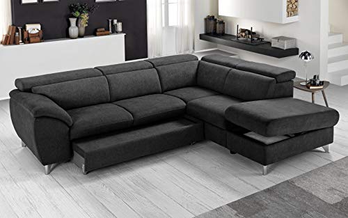 Sofá cama esquinero tejido romeo negro chaise longue a la derecha