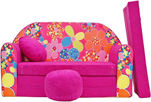 Sofá-Cama Infantil con reposapies, reposabrazos y Almohada Gratis (H12)