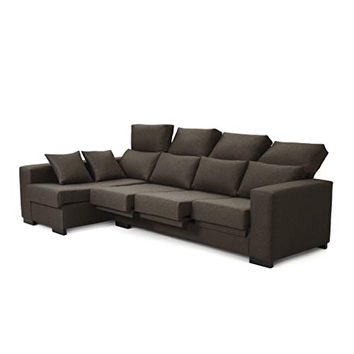 Sofá Chaise Longue 4 Plazas Marrón LYTIR Izquierda Tanuk 273x145 con Respaldo Reclinable Asientos Extensibles Sistema de Limpieza ACUALINE Desenfundable (Envío y Subida a Domicilio Incluidos)