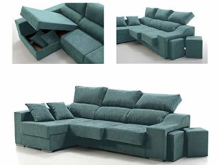 Sofá Chaise Longue 4 Plazas Turquesa KVASIR Izquierda Tanuk 260x150 Asientos Extensibles Arcón 2 Puffs Desenfundable Sistema de Limpieza ACUALINE (Envío y Subida a Domicilio Incluidos)