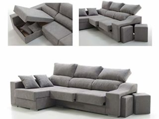 Sofá Chaise Longue Loki Izquierda 4 Plazas Gris Perla Sistema de Limpieza ACUALINE Arcón 2 Puffs Asientos Extensibles Tejido Desenfundable (Envío y Subida a Domicilio Incluidos)