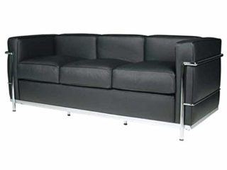 Sofá de 3 plazas de acero inoxidable, piel italiana negra, marrón, coñac blanco