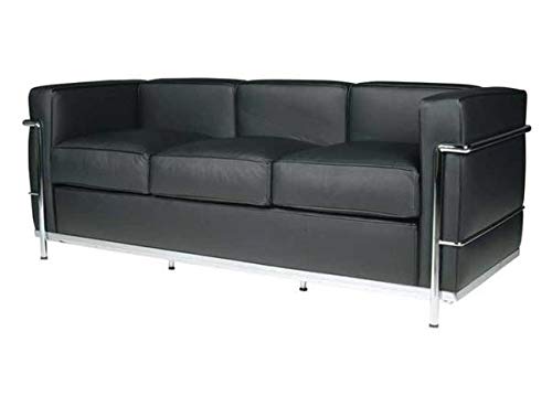 Sofá de 3 plazas de acero inoxidable, piel italiana negra, marrón, coñac blanco
