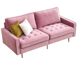 Sofá De Tela De Terciopelo, Sofá Cama Sillón Sofá De Tela, Sofá De 2 Plazas con 2 Almohadas, Sofá Tapizado, Muebles De Sala De Estar 180 X 80 X 80 Cm,Pink
