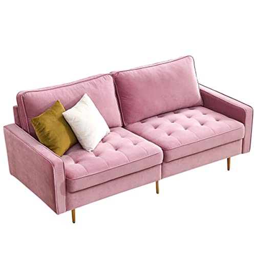 Sofá De Tela De Terciopelo, Sofá Cama Sillón Sofá De Tela, Sofá De 2 Plazas con 2 Almohadas, Sofá Tapizado, Muebles De Sala De Estar 180 X 80 X 80 Cm,Pink