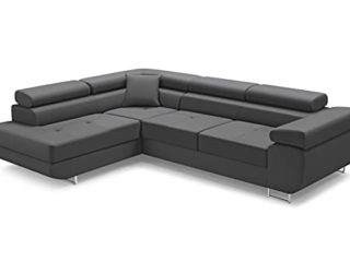 Sofá esquinero Antonia en forma de L, sofá izquierdo/derecho, función de cama, 3 reposacabezas ajustables, muchas variantes de color (izquierda, Monolith 92 - gris oscuro)
