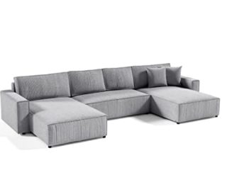 Sofá esquinero panorámico Convertible Vella en Terciopelo acanalado (Gris)