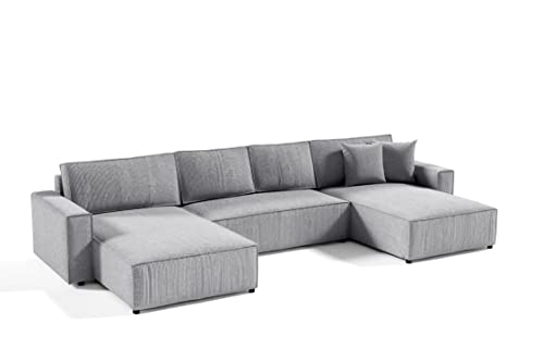 Sofá esquinero panorámico Convertible Vella en Terciopelo acanalado (Gris)