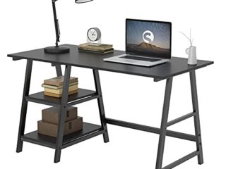 soges 120 × 60 × 75 cm Escritorio de la computadora Escritorio de Caballete Escritura Escritorio de la Oficina doméstica Estación de Trabajo con Estante, Negro,Tplus-BK