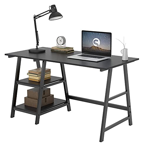 soges 120 × 60 × 75 cm Escritorio de la computadora Escritorio de Caballete Escritura Escritorio de la Oficina doméstica Estación de Trabajo con Estante, Negro,Tplus-BK