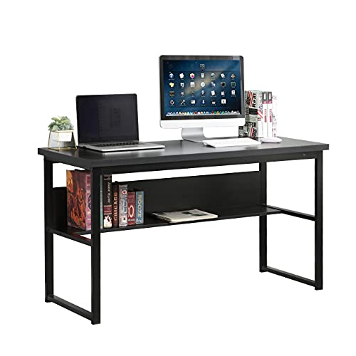 SogesHome Escritorio Mesa para computadora con Estante Escritorio Multifuncional 139 * 55 * 74 cm Mesa de Comedor Mesa de conferencias Estación de Trabajo para Oficina en casa Escritorio, LD-JB01BW