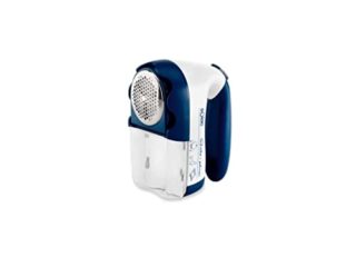 Solac H101 - Quitapelusas eléctrico o a pilas con cabezal de corte con diámetro amplio, 3 niveles de apurado, deposito extraíble, Color Blanco y Azul