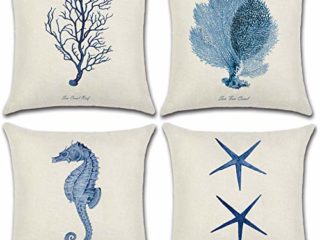 Soleebee Poliéster Fundas de Almohada, 45 x 45cm Fundas de Cojines Home Decorativos para Sofá Cama Juego de 4 (Estrella de mar / Coral)