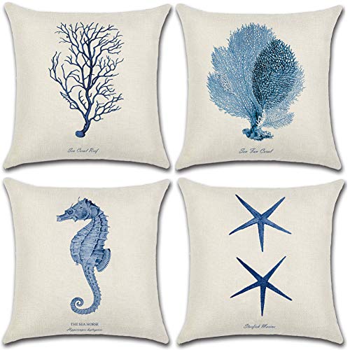 Soleebee Poliéster Fundas de Almohada, 45 x 45cm Fundas de Cojines Home Decorativos para Sofá Cama Juego de 4 (Estrella de mar / Coral)