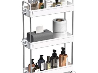 SOLEJAZZ Carro de Almacenamiento de 3 Niveles, Deslizante, Delgado, utilitario, Organizador de estantes de Almacenamiento móvil para Cocina, baño, lavandería, Lugares Estrechos, plástico, Blanco