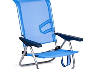 SOLENNY 50001072720095 - Silla de Playa Cama Plegable con 4 Posiciones con Respaldo Alto con Asas de Transporte Aluminio Anti Corrosión y Textilene Rápido Secado Color Azul