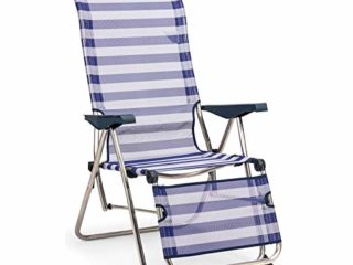 SOLENNY 50001072735212 - Tumbona Regulable de Jardín Relax 5 Posiciones con Respaldo Anatómico Azul y Blanco