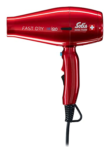 Solis Fast Dry 381 Secador Pelo Profesional - 3 Niveles de Temperatura y 2 d'Aire - Secador Pelo Ionico - 2200 W - Función de Aire Frío - Secado Rápido - Rojo