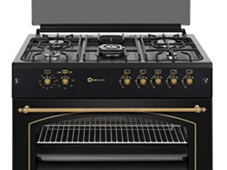 SOLTHERMIC F9L50G2RB COCINA NEGRA RUSTICA CON MANDOS DORADOS / ANCHO 90 CMS / 5 FUEGOS / HORNO PANORAMICO 115 L. / GAS BUTANO Y GAS CIUDAD