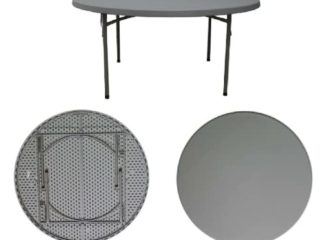 Solycarpa Mesa Redonda Grande Plegable 150 cm de Catering, Jardín, Exterior, Restaurante y Hostelería. Abatible y Auxiliar para Comedor y Camping, Fácil de Transportar, Portátil de PVC.