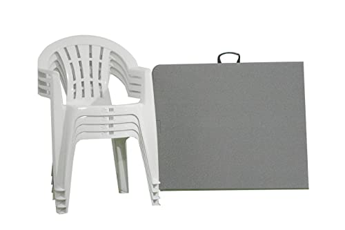 Solycarpa Pack 4 Sillas PVC con Reposabrazos + Mesa Plegable Rectangular Tipo Maleta 180x76 de Exterior, Jardín, Catering y Hostelería. Abatible, Portátil y Auxiliar para Comedor y Camping.