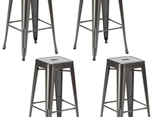 Solycarpa Pack 4 Taburete Alto Tolix Metálico Plata Apilable y Resistente. Asiento de Metal Premium para Eventos, Catering y Bares para Barra y Mesa Alta. Diseño Plateado, Moderno y Ligero.
